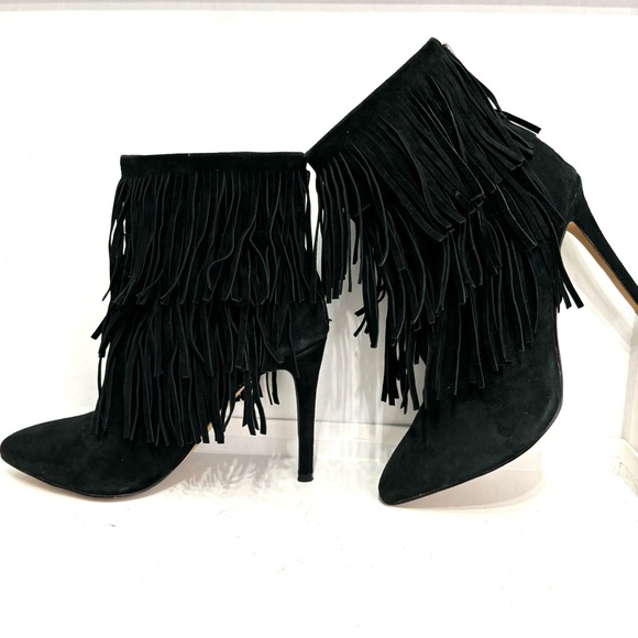 Steve Madden Flapper Black Suede Fringed Boots Sz 7M - Picture 1 of 14